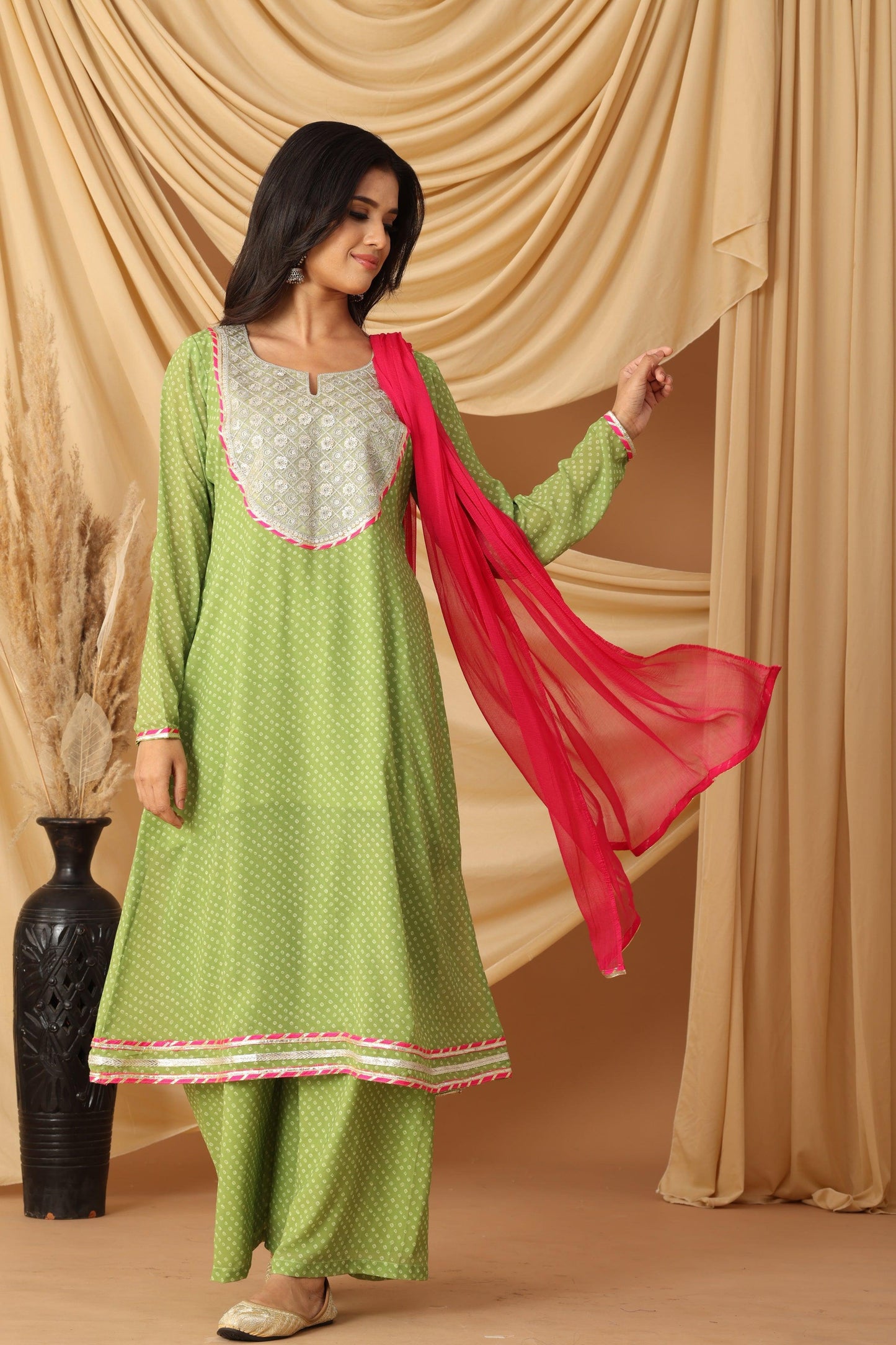 Pihu Zesty Lime Bandhani A-line Kurta Set