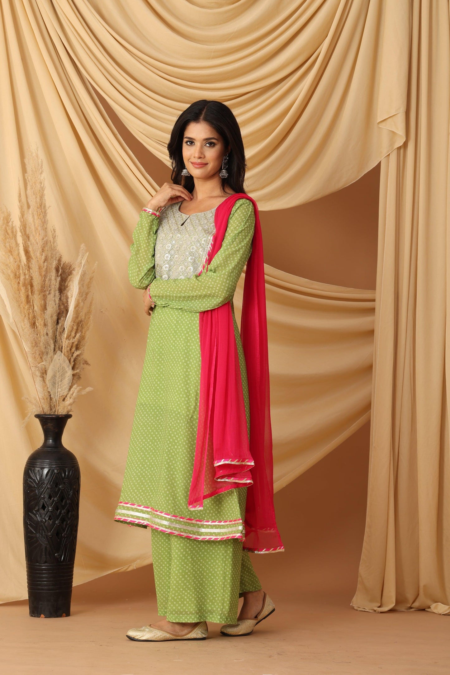 Pihu Zesty Lime Bandhani A-line Kurta Set